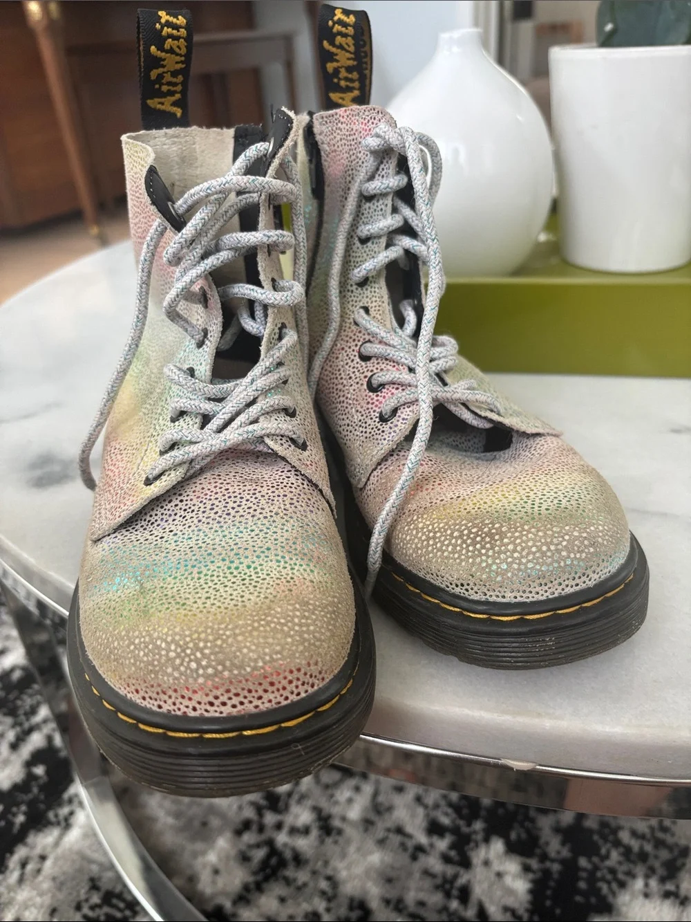 Kids Dr. Martens Holographic Iridescent Lace-Up Combat Boots - Multi
